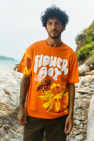 Bonkers Corner Flower Boy oversized T-shirt with floral graphic in soft fabric, shown in a relaxed fit style.