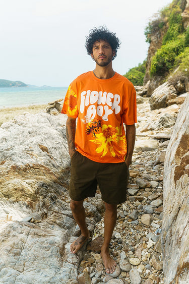Bonkers Corner Flower Boy oversized T-shirt in black, featuring bold floral graphic on front, relaxed fit, casual streetwear style.
