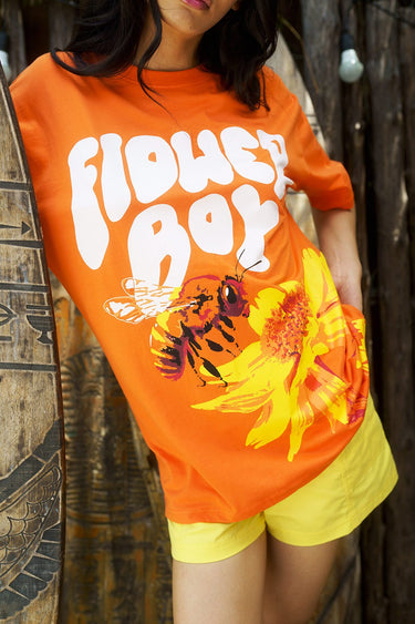 Bonkers Corner Flower Boy oversized T-shirt in XXS size with colorful floral and graphic design on soft fabric.