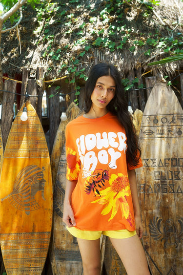 Bonkers Corner Flower Boy oversized T-shirt in XXS, featuring a colorful floral graphic on soft cotton fabric