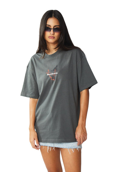 Bonkers Corner Lord Of Illusions oversized T-shirt in black, featuring a bold graphic design on the front.