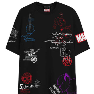 Bonkers Corner Marvel Assemble oversized T-shirt in black, featuring Marvel superhero graphics and a relaxed fit.