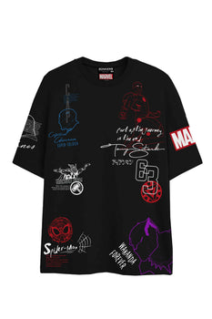 Bonkers Corner Marvel Assemble oversized T-shirt in black, featuring Marvel superhero graphics and a relaxed fit.