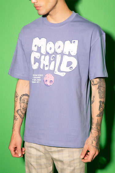 Light blue oversized T-shirt from Bonkers Corner with moon and celestial graphic print, casual fit, and comfortable fabric.