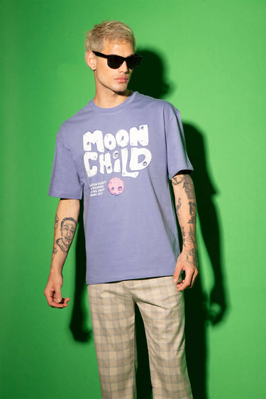 Bonkers Corner Moon Child oversized T-shirt featuring a celestial moon graphic on soft fabric, casual streetwear style.
