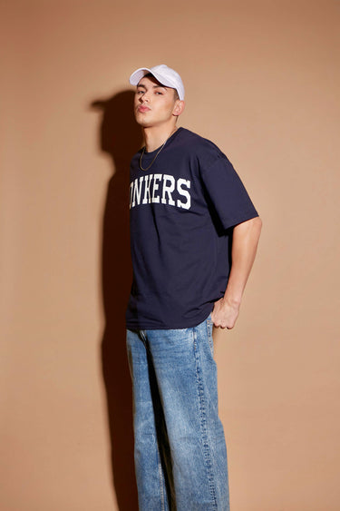 Navy blue oversized T-shirt by Bonkers Corner, featuring the signature logo design on soft, relaxed-fit fabric.