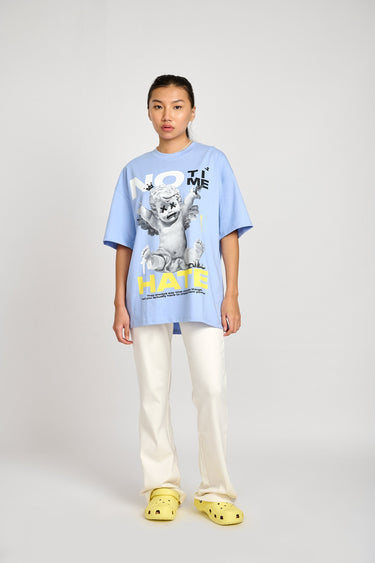 Bonkers Corner No Hate oversized T-shirt in black, showing a relaxed fit with bold "No Hate" print on the front.