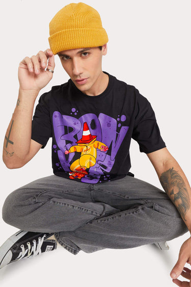 Bonkers Corner Signature Cone Man oversized T-shirt in XXS, white with graphic print, casual crewneck design, front view.