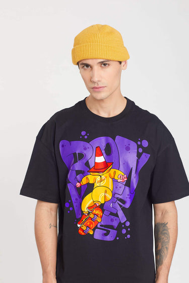 Bonkers Corner Signature Cone Man oversized T-shirt in black, featuring bold graphic design on front, relaxed fit, casual style.