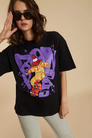 Bonkers Corner Signature Cone Man oversized T-shirt with bold graphic print in black and white, relaxed fit style.