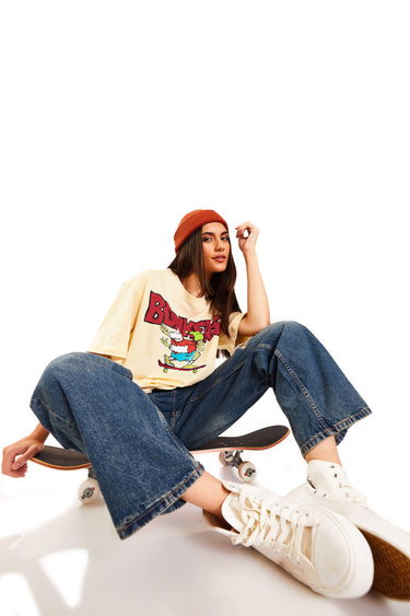 Bonkers Corner Signature Skater Boy oversized T-shirt in black, featuring bold graphic design on the front.