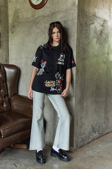 Bonkers Corner Tokidoki oversized T-shirt featuring colorful all-over print, casual fit, and vibrant graphic design.