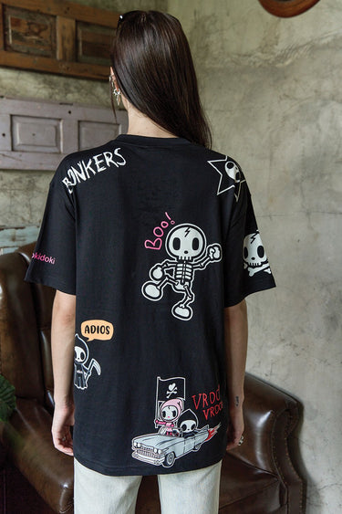 Bonkers Corner Tokidoki oversized T-shirt featuring colorful all-over print, casual fit, and bold graphic design.