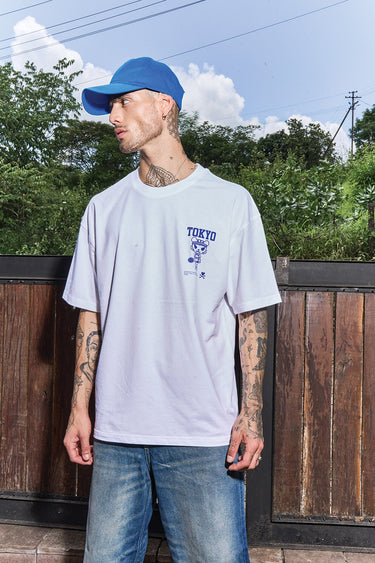 Bonkers Corner Tokyo Tiger oversized T-shirt featuring a bold tiger graphic on white fabric, casual streetwear style.