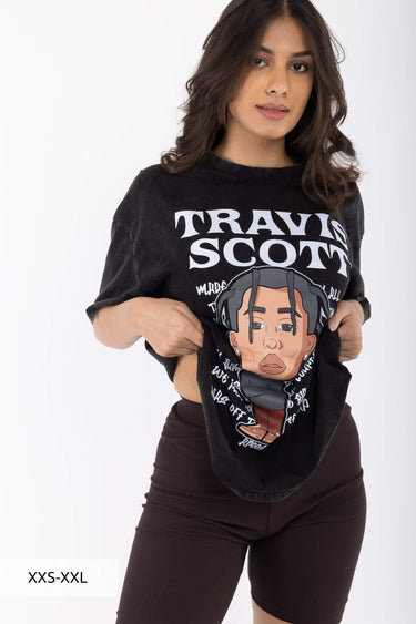 Bonkers Corner Travis Scott Faded oversized T-shirt in XXS with graphic design, casual streetwear style, front view.