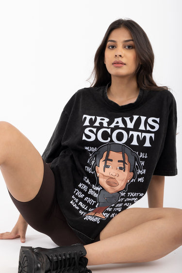 Bonkers Corner Travis Scott Faded oversized T-shirt in gray, featuring bold graphic design and relaxed fit.