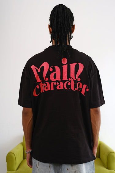 Black oversized T-shirt featuring a main character graphic from BonkersCorner, casual fit, comfortable cotton fabric.