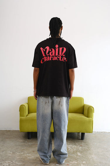 Black oversized T-shirt featuring a main character graphic, from BonkersCorner store, shown flat with front view.