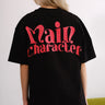Black oversized T-shirt featuring a main character graphic from BonkersCorner, casual fit, front view.
