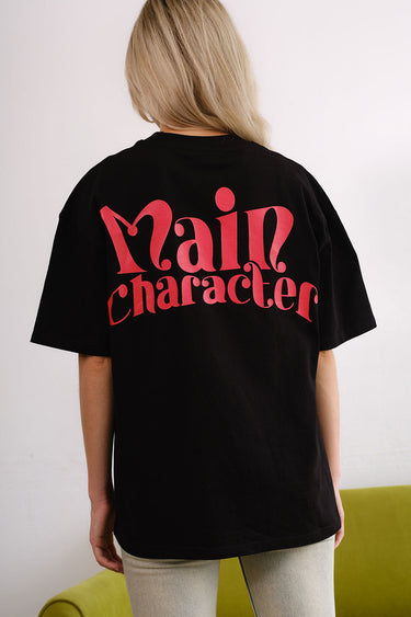 Black oversized T-shirt featuring a main character graphic from BonkersCorner, casual fit, front view.