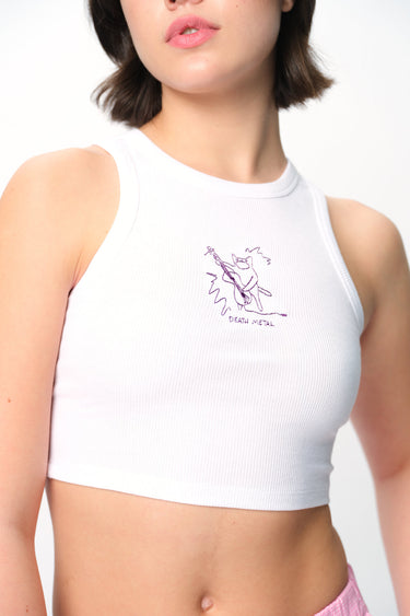 Black Death Metal ribbed tank top by BonkersCorner, featuring a fitted design and ribbed texture.