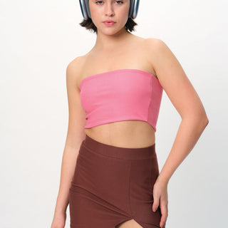 Mocha solid A-line slit skirt from BonkersCorner store, featuring a stylish design and flowy fabric.