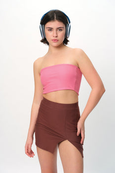 Mocha solid A-line slit skirt from BonkersCorner store, featuring a stylish design and flowy fabric.