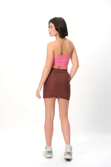 Mocha solid A-line slit skirt by BonkersCorner, showing the flowy fabric and slit detail on a neutral background.