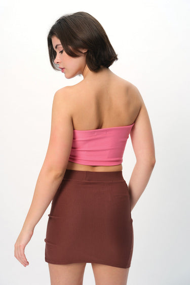 Mocha solid A-line slit skirt by BonkersCorner, showing a stylish knee-length skirt with a side slit and smooth fabric.