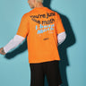 BonkersCorner oversized T-shirt with "You Are Just Like Maths" print, in XXS size, casual fit, worn by a person.
