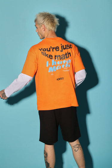 BonkersCorner oversized T-shirt with "You Are Just Like Maths" print, in XXS size, casual fit, worn by a person.