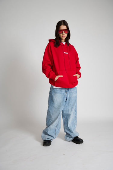 Red Signature Oversized Heavyweight Hoodie (Fleece) - BonkersCorner