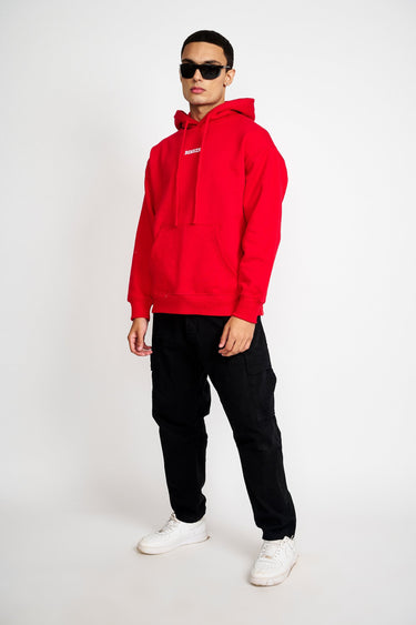 Red Signature Oversized Heavyweight Hoodie (Fleece) - BonkersCorner