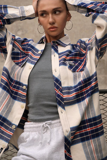 Vintage Blue Premium Thick-Thin Plaid Oversized Shirt - BonkersCorner